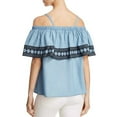 thumbnail image 2 of Bagatelle Ruffle Cold-Shoulder Pullover Blouse Shirt Tops, Blue, Medium, 2 of 5