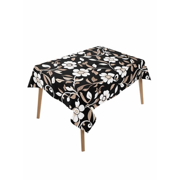 Black White Floral Table Cloth, Farmhouse Vintage Botanical Leaves Waterproof Tablecloth for Rectangle Tables, Reusable Washable Fabric Table Cover for Restaurant Kitchen Dining Tables 52"x70"
