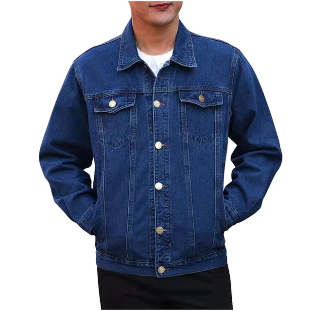 Pisexur Jean Jacket Men's Solid Color Denim Button Pocket Fashionable Long Sleeved Hooded Denim Jacket Denim Jacket for Men Plus Size Fall Jackets for Men