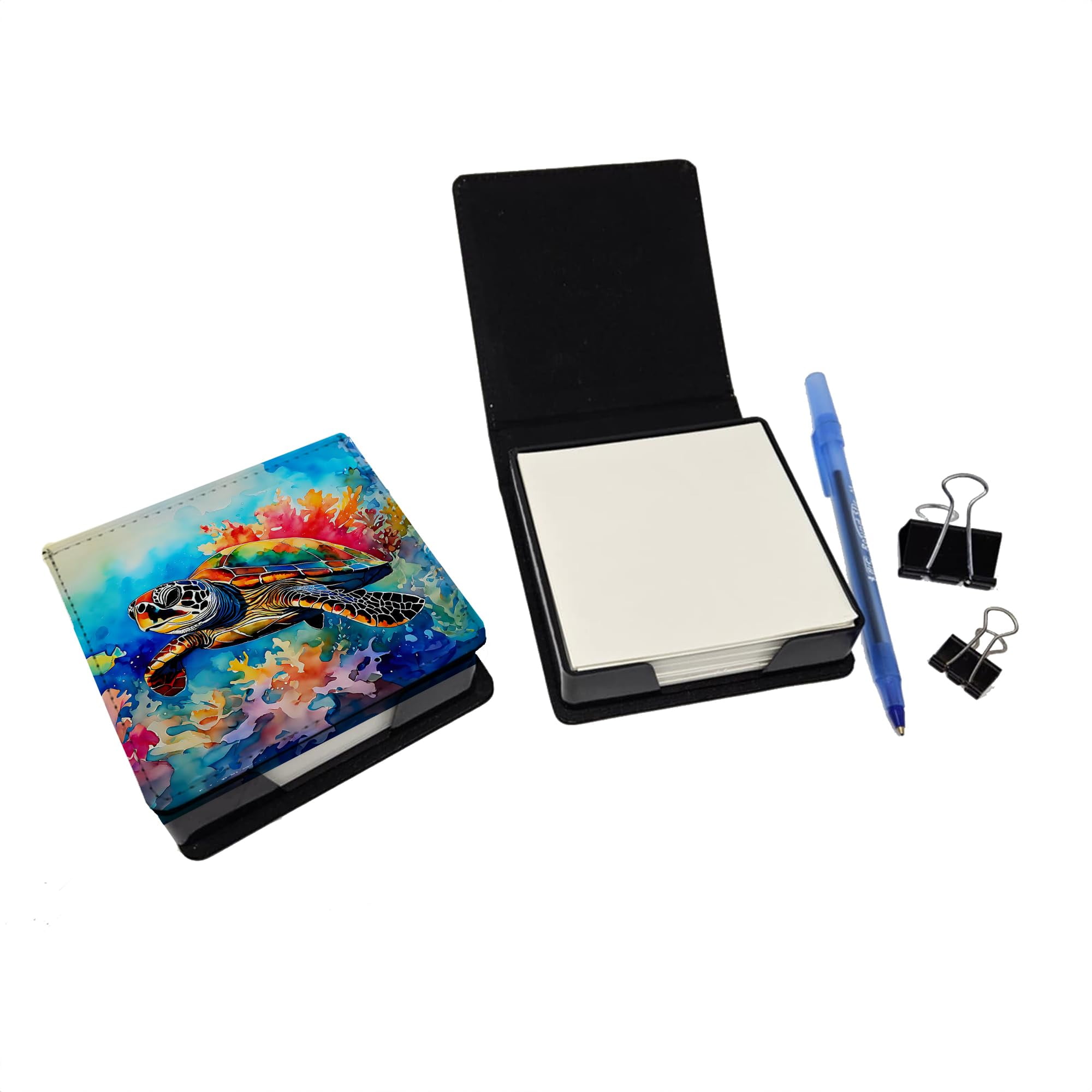 Caroline's Treasures Loggerhead Sea Turtle PU Leather Note Paper Holder with Artist-Designed Cover, Desk Accessory, Office Gift