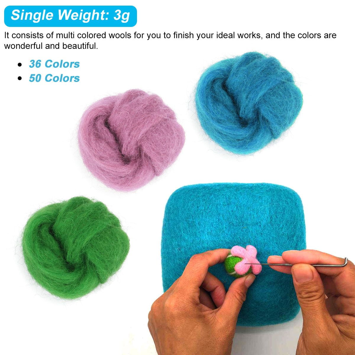 35-120g Wool Felt Fiber Roving For Needle Felting Hand Spinningss Materials  DIY