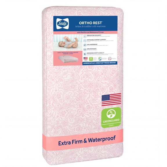 Sealy Ortho Rest Premium Firm Baby Crib Mattress/Toddler Mattress, 150 Coil, Pink