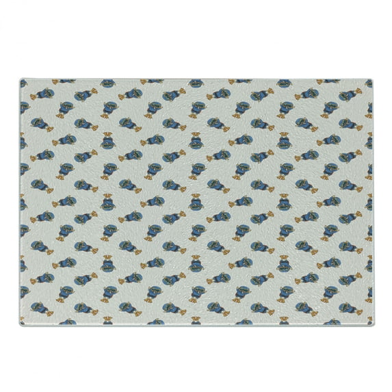 Diver Cutting Board, Graphical of Divers in Full Diving Equipment Repeating Pattern Doodle, Decorative Tempered Glass Cutting and Serving Board, in 3 Sizes, by Ambesonne