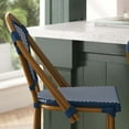 thumbnail image 3 of Merrick Lane Set of Two Stacking French Bistro Counter Stools with Navy and White PE Seats and Back and Bamboo Finished Metal Frames for Indoor/Outdoor Use, 3 of 12