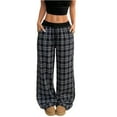 thumbnail image 3 of Cozyvia Women's Plaid Checkered Pants Flannel Pajama Pants Low Rise Stretchy Pajama Pants Lounge Wide Leg Baggy Sweatpants with Pockets - Black S, 3 of 7