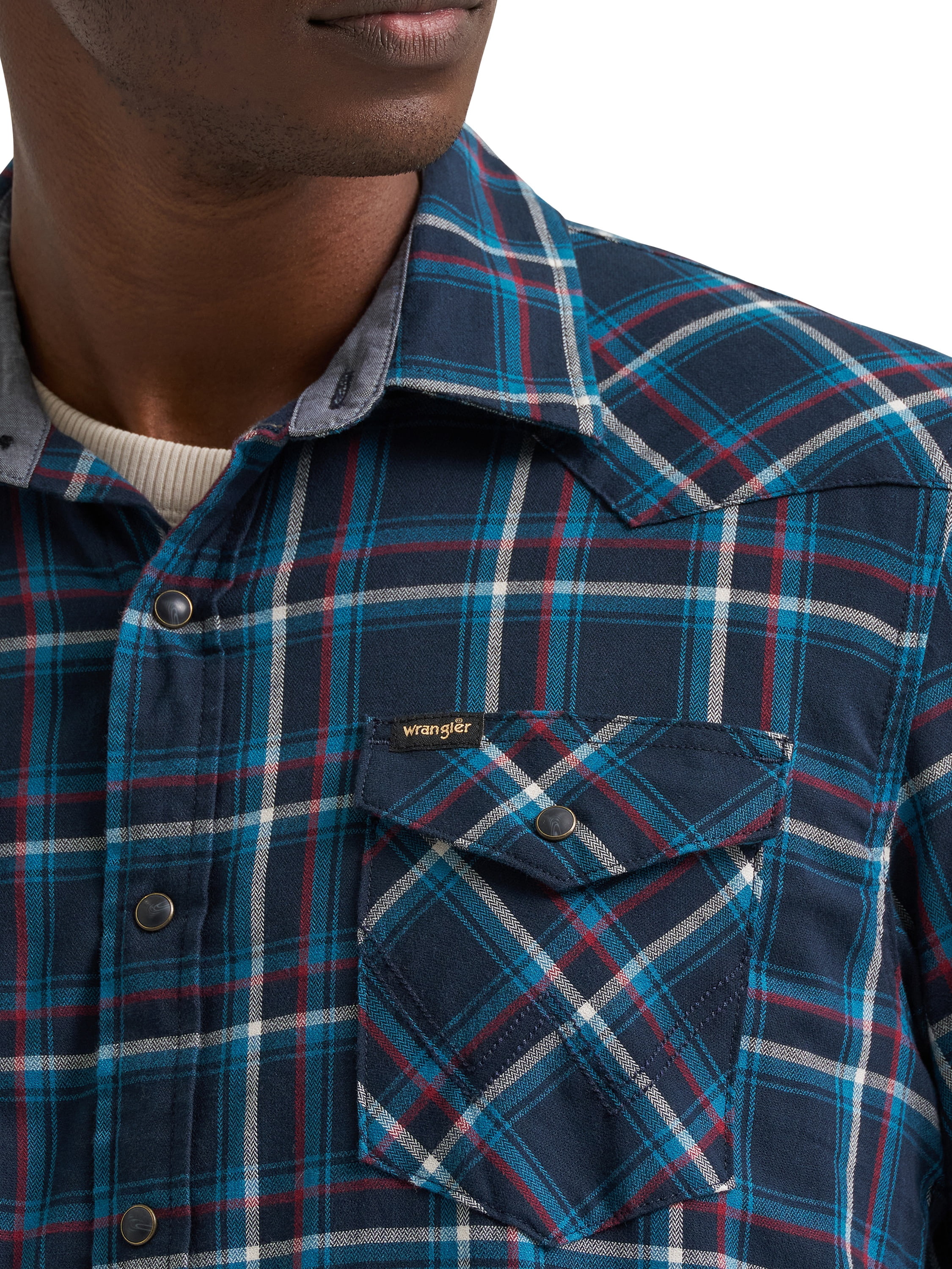 Wrangler® Men's and Big Men's Regular Fit Long Sleeve Fashion Twill Plaid Shirt, Sizes S-2XL