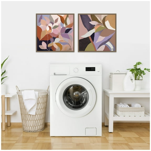 Kate and Laurel Azure Leaves and Stems  Set of 2 22x22 Framed Canvas Wall Art Set  by Inkheart Designs , Sylvie Dark Gold, Modern, Flowers, Abstract Art for Wall Decor, Living Room, Bedroom