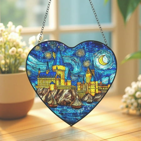 Wizard School Water Ripple Acrylic Sun Catchers/Magical Castle Window Hanging for Fantasy Fans/Gift for Book Lovers/Harry Potter Fans Gifts/Glass Art