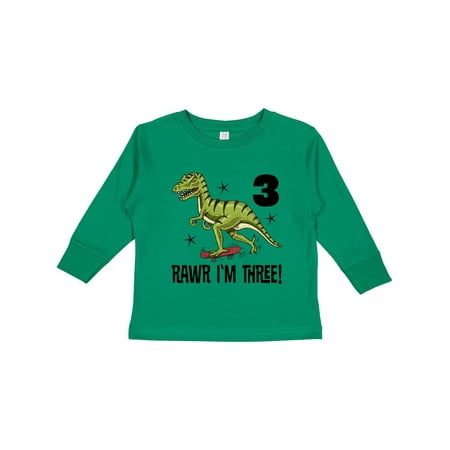 

Inktastic 3rd Birthday Dinosaur Skateboarding Gift Toddler Boy Girl Long Sleeve T-Shirt