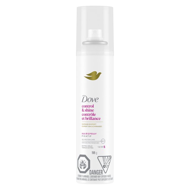 Dove Hairspray offre 24 h de tenue naturelle et de brillance Fixatif à Tenue Extra pour une tenue longue durée Contre et Brillance 198g