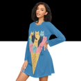 thumbnail image 3 of FORMRS Womens Long Sleeve Nightgowns Crew Neck Sleep Shirt Soft Pajamas Sizes S-3XL, Colorful Ice Cream Cat, 3 of 8