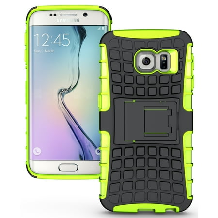 NAKEDCELLPHONE'S NEON LIME GREEN GRENADE GRIP RUGGED TPU SKIN HARD CASE COVER STAND FOR SAMSUNG GALAXY S6 EDGE SM-G925 PHONE