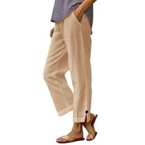 ShomPort Womens Trousers Elastic Waist Split Hem Straight Leg Pants with Pocket Business Casual Comfy Everyday Pants