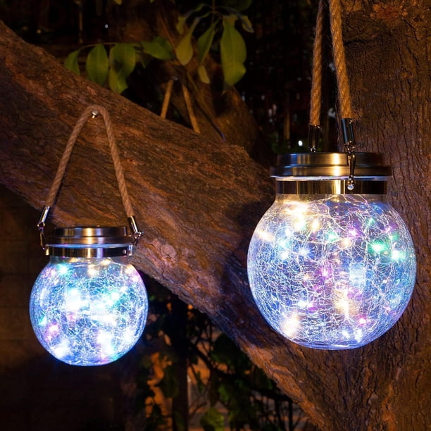 Farol solar - Paquete de 2 faroles impermeables para exteriores con 30 luces LED navideñas, luces solares decorativas para jardín, cercas y caminos.