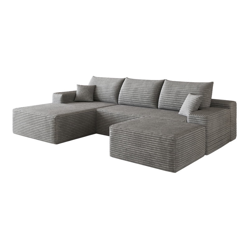 107" Cloud Sectional Sofa with Ottoman, U-Shaped Modular Couch with Deep Seats, Modern Minimalist Upholstered Sofa with Chaise, Plush Corduroy Living Room Sofa, No Assembly Required