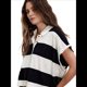 thumbnail image 3 of Top Holgado con Cuello en V, Corta A Rayas y Botones para Mujer Negro M, 3 of 7