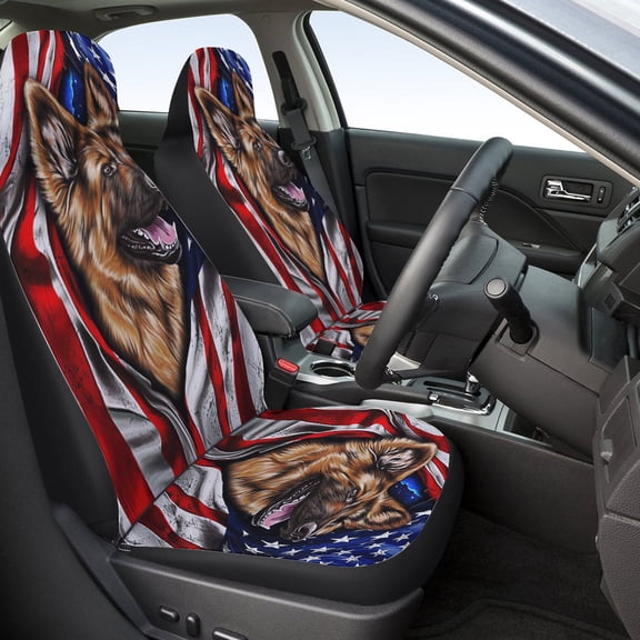 German Shepherd American flag Seat Covers Cars, ​Car Truck SUV 2 Piec