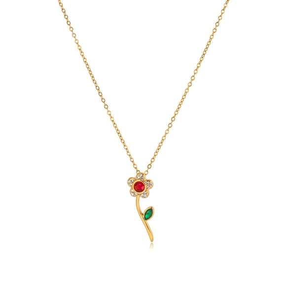 Sunyuer Golden 18K Gold Plated Stainless Steel Rhinestone Daisy Pendant Necklace - Elegant & Delicate