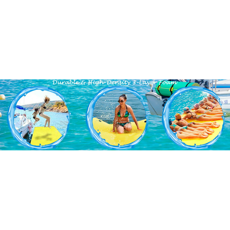 Kofun 3-Layer Floating Water Mat Foam Pad, Lake Floats Lily Pad, Water Pad with Storage Straps for Adults Outdoor Water Activities, 10 x 6 ft, Yellow