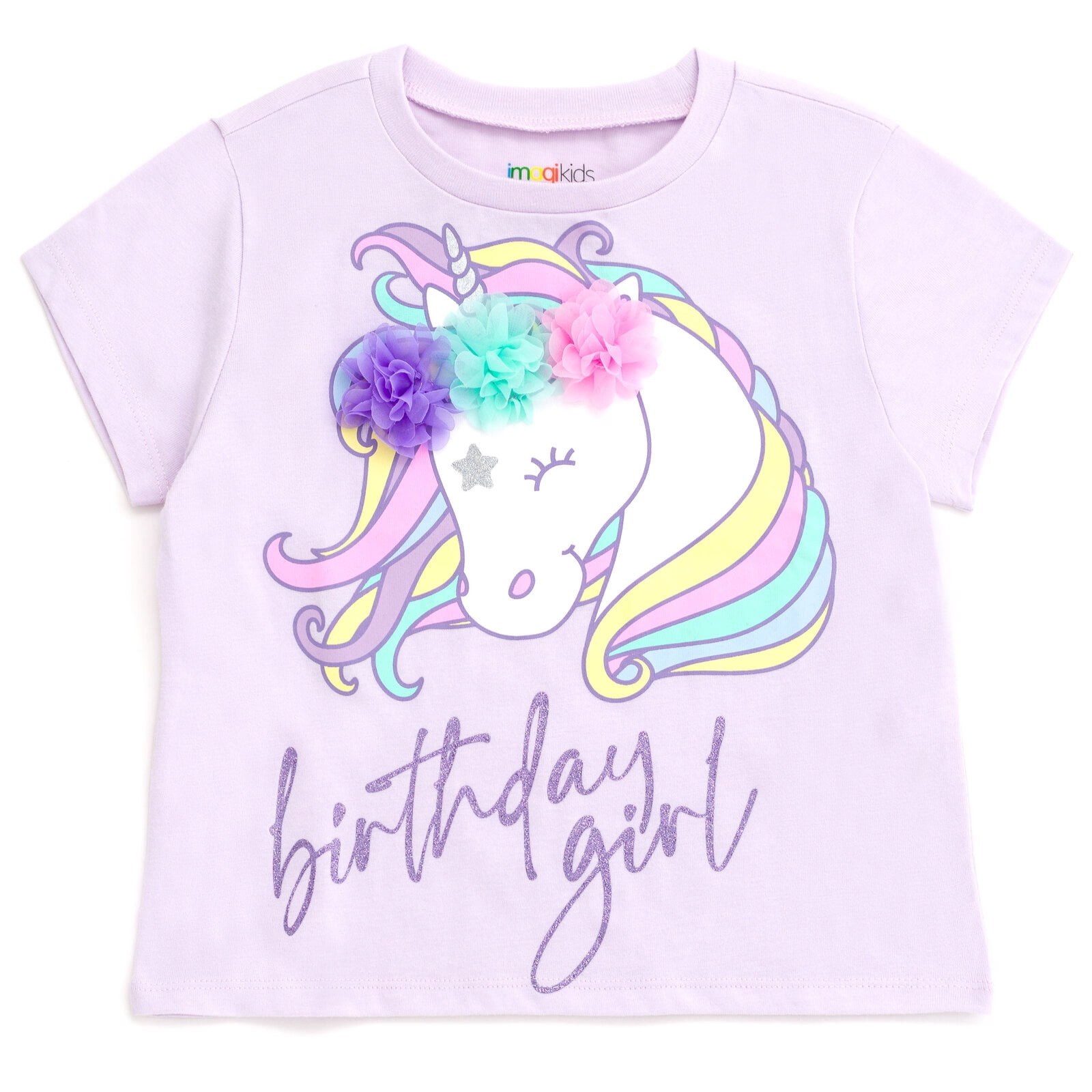 imagikids Rainbow Unicorn Birthday Girl Outfit - Shirt, Tutu Skirt, Headband, & Satin Sash 4 Piece Clothing Set Toddler to Big Kid Sizes