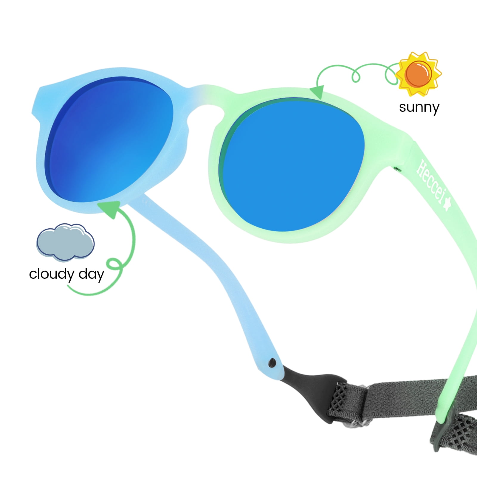 HECCEI Pebblie Baby Sunglasses with Strap - UV400 Polarized Sunglasses, Ages 0-2 Blue