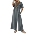 thumbnail image 2 of Summer Women Short Sleeve Button Down Casual Loose Wide Leg One Piece Jumpsuit, 2 of 6