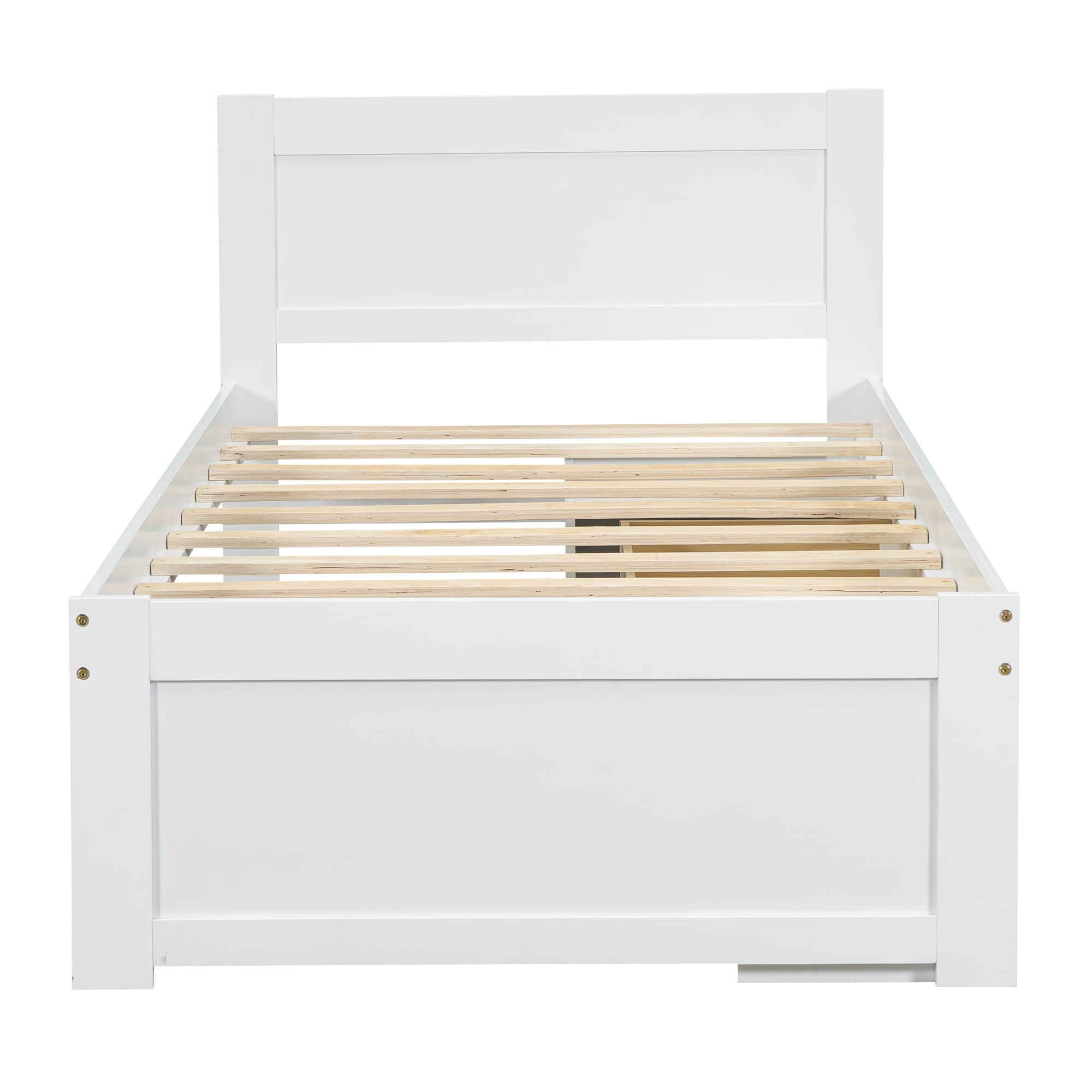 Yoneston Twin Platform Bed with Wheeled Drawer and Two Shelves, Kids Extra Easy-access Large Storage Space Bed Frame, White