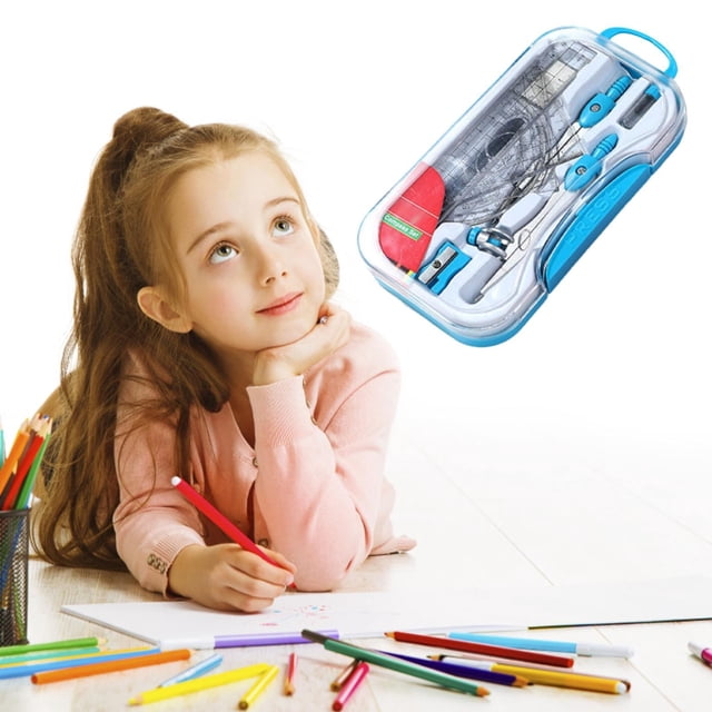 Nomeni Outils de Mesure Ensemble de Mathématiques et Géométrie 10 Fournitures pour Étudiants avec Boîte de Rangement Étanche Incluant Règle Protracteur Gomme Crayon à Pinceau pour Dessiner et Dessiner