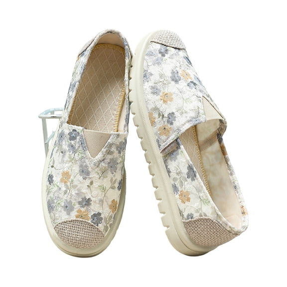 Women's Loafers Slip on Shoes, Low Top Canvas Embroidered Sneakers Non Slip Fashion Casual Shoes, 41