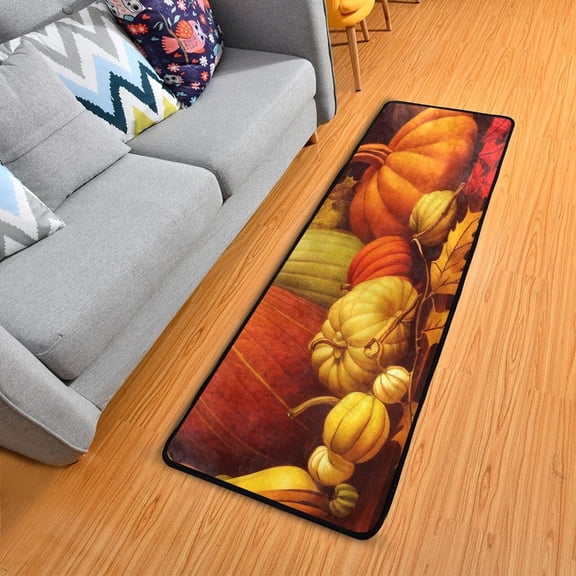 SKYSONIC 2X6 Feet Thanksgiving Harvest Runner Rug with Rubber Backing, Fall Fall Autumn Non Slip Entryway Rug Runner Washable Soft Area Rug Carpet for Hallway Bedroom Kitchen Decor