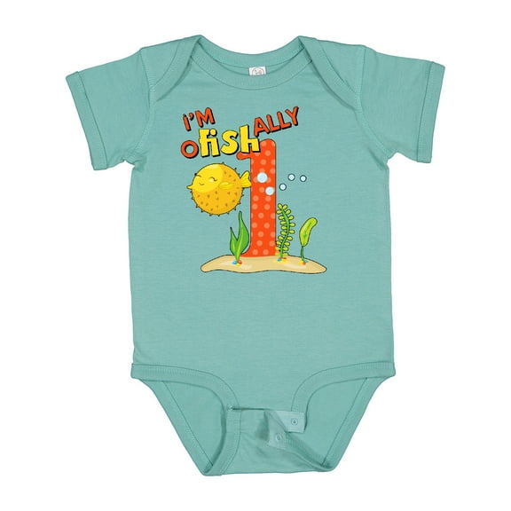 Inktastic I'm O-fish-ally One Cute Puffer Fish First Birthday Boys or Girls Baby Bodysuit