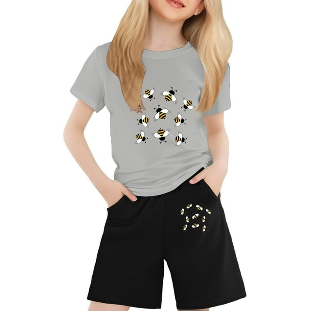 Landzoo One T-Shirt à Manches Courtes pour Enfants Série Festival Imprimé Couleur Confortable Col Rond Ensemble Deux Pièces (2 13 Ans) Mignon Confortable Léger Usage Quotidien pour Enfants