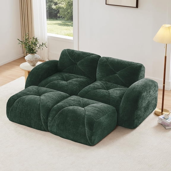 YWEN 80" Modular Sectional Sofa Couch, Velvet Upholstery Boneless Couch Loveseat with Ottoman, Tufted Design, Modern U Shaped Sectional Couches for Living Room, Apartment & Movie Room, No Assembly
