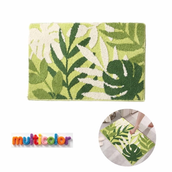 FEOLGEHLY Leaf Plant Bath Mat-Bath Mat Rug Non Slip Super Absorbent Stain Resistant Quick Dry Thin Bathroom Rug-Bath Mats for Bathroom Floor Bathtub Vanity-Bathmat Bath Rug Easy Care-16"x24"