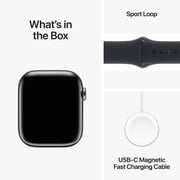 Apple Watch Series 9 With Blood Oxygen. GPS + Cellular 45mm Graphite Stainless Steel Case with Midnight Sport Band - M/L.