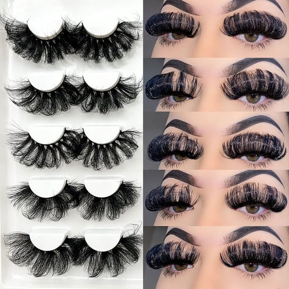 25-30mm False Eyelashes Long False Faux Mink Lash Extensions D Curl Wholesale Volume Dramatic 3D Wispy Fluffy Strips Fake Eyelash Bulk For Women 5 Pairs