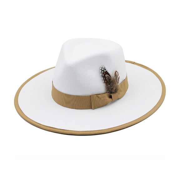 Wide Brim Fedora Hats for Womens Dress Hats for Men White Panama Hat with Bands Bowknot Fedora Hats