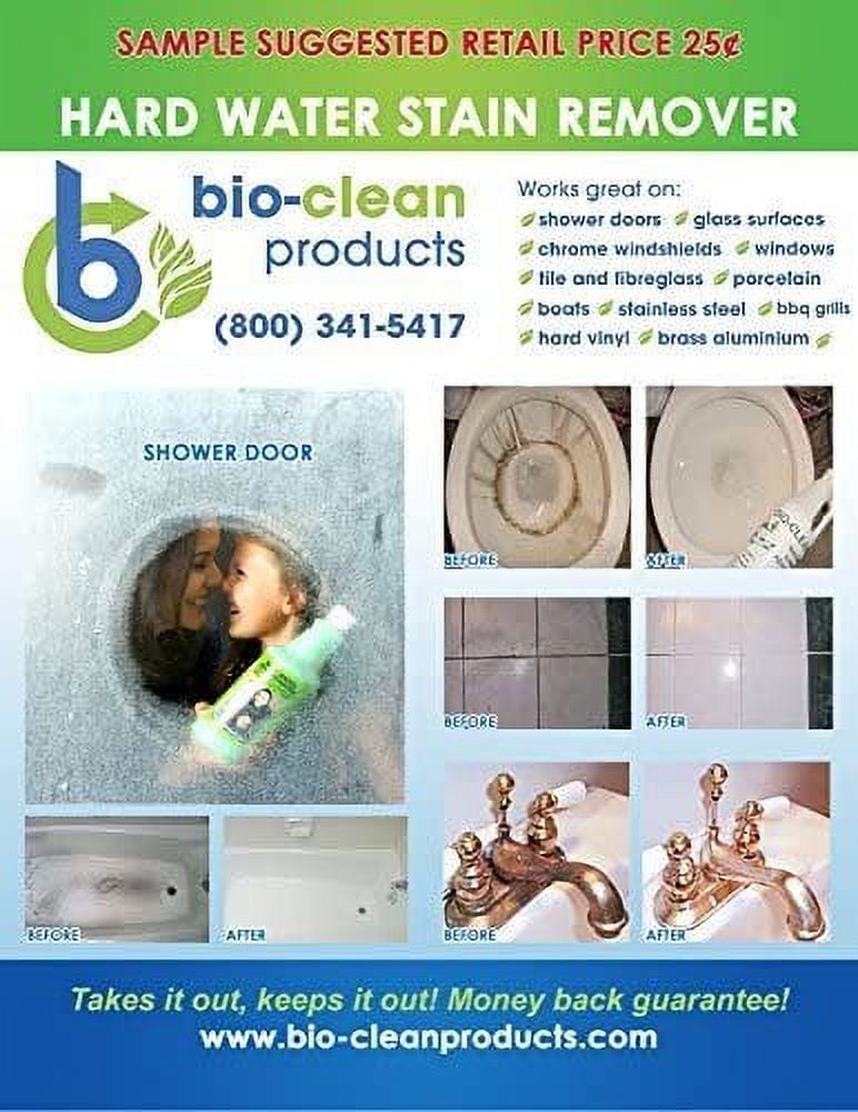bio clean: eco friendly hard water stain remover (20oz large)- our  professional cleaner removes tuff water stains from shower doors,  windshields, windows, chrome, tiles, toilets, granite, steel e.t.c 