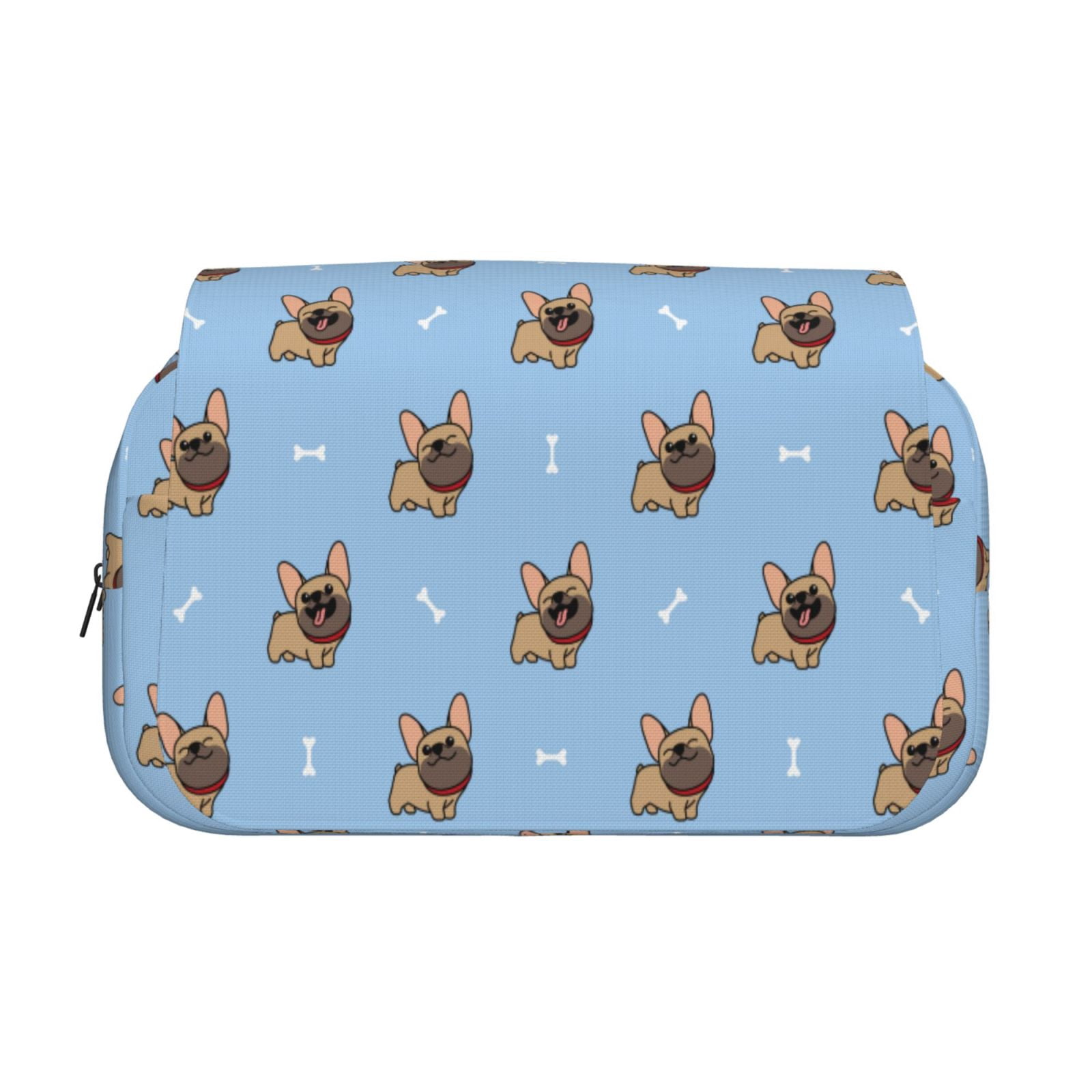 Rateoe Brown French Bulldog Pattern Double Clamshell Pen Case, Storage Organizer with Two Zipper Compartments– Holds Up to 50 Pencils & Pens
