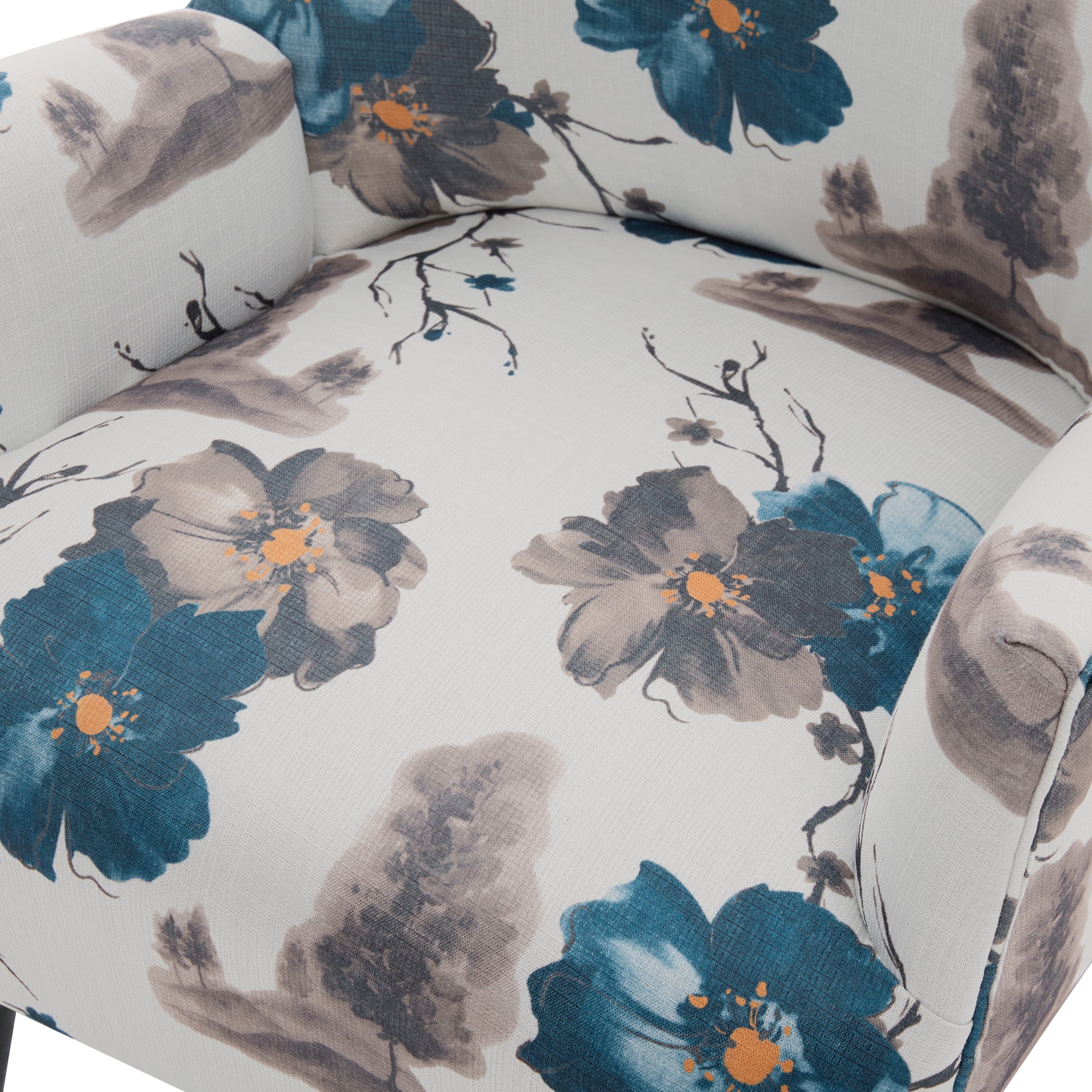 Christopher Knight Home Floral Upholstered Accent Club Chair with Round Arms, Wooden Legs, White+Blue