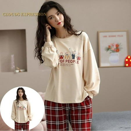 

QWZNDZGR Spring Autumn Quality Pure Cotton Elegant Womens Pajama Sets Pyjamas Casual Sleepwear Long Pijama Mujer Nightsuit Lounge Fashion
