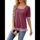 thumbnail image 3 of Camiseta de Verano para Mujer, Estilo Casual, de Corta y Cuello Cuadrado, Holgada, con Estampado de Vaca y Bloques de Color. Vino Tinto XL, 3 of 9