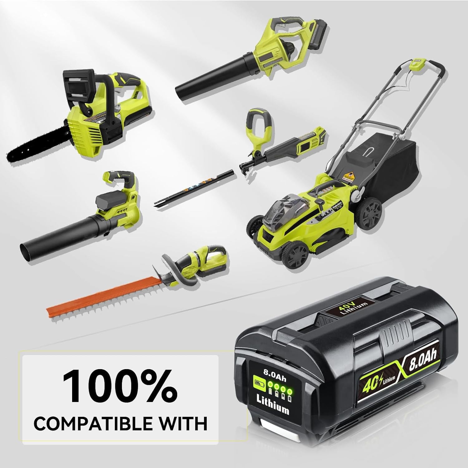 Upgraded 8.0Ah Replacement for Ryobi 40V Battery Compatible with OP4026 OP40601 OP4050A OP4040 40V Cordless Power Tools