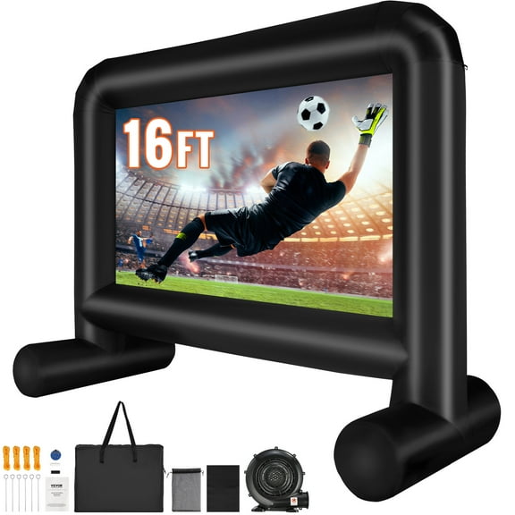 SKYSHALO QC-192 Outdoor Freestanding 16ft Inflatable Projector Screen with Air Blower, Black