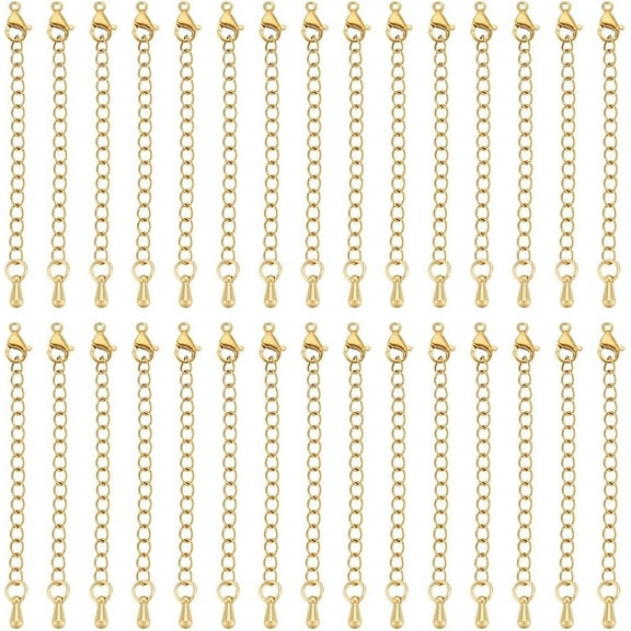 30Pcs Real 18K Gold Plated Chain Stainless Steel Chain Extender 59mm Chain Extension Necklace Bracelet Extender Chain Pendant Anklet Chain Extenders Tails Chain for DIY Jewelry Making