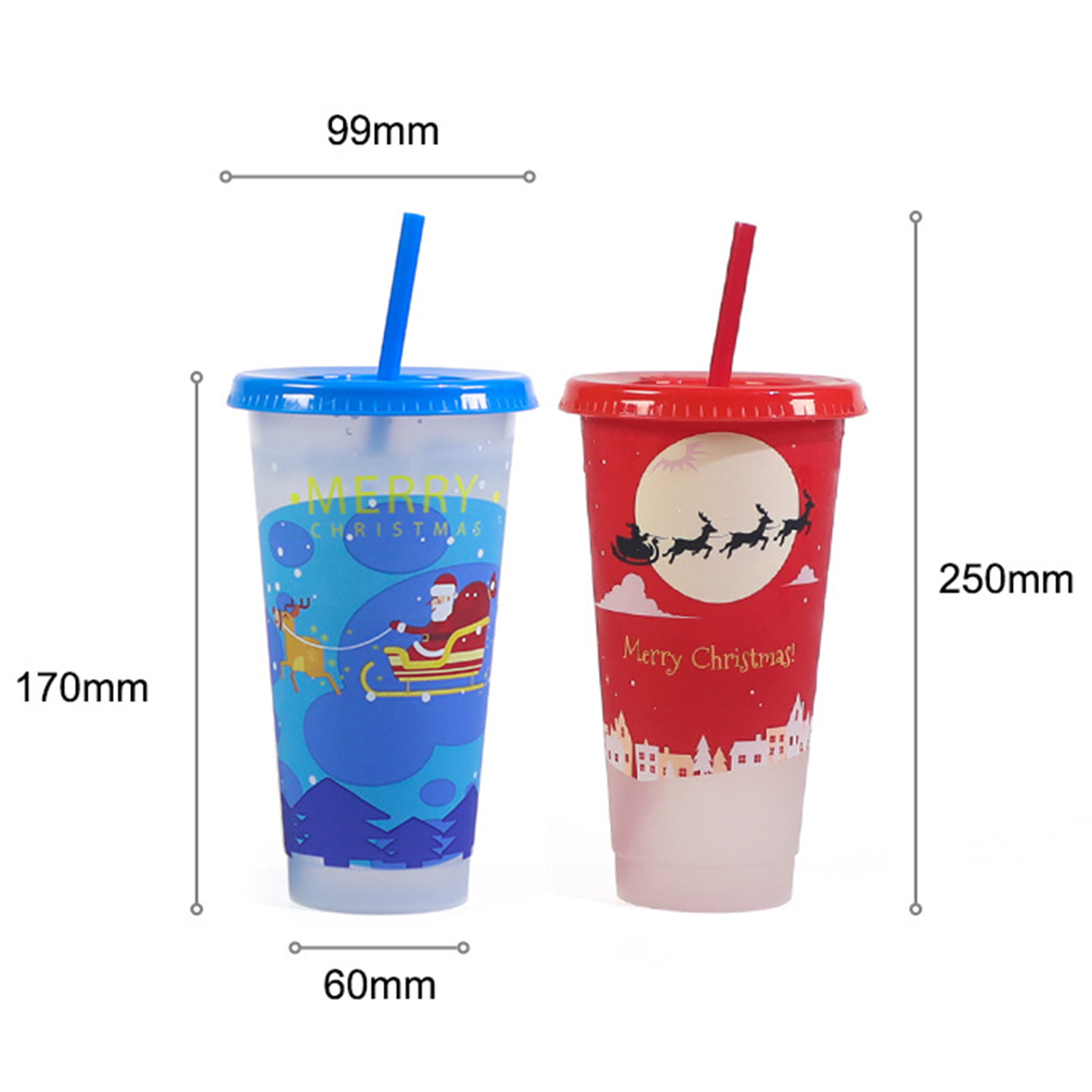 D-GROEE 710ml Color Changing Cups with Lids and Straws - Reusable Plastic  Tumblers for Kids and Adults, Single-layer Christmas Magical Color Changing