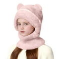 thumbnail image 5 of CPNG Girls 2 Pcs Winter Cute Bear Pom Plush Balaclava Hat Face Mask Fleece Lined Windproof Ski Mask Neck Warmer Scarf Helmet Hood Bear Ears Cap, 5 of 9