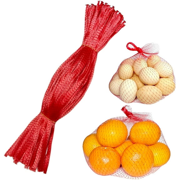 100Pcs Reusable Mesh Produce Bags Nylon Netting, 20 Inch Red Seafood Bag Onion Potato Garlic Storage Bag