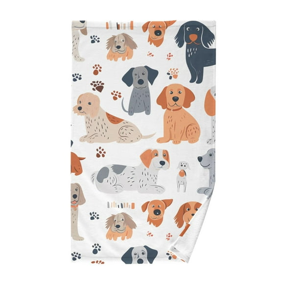 Cartoon Dogs and Footprints Cotton Face Towels Absorbent Hand Towel Soft Bathroom Towel for Kitchen Hotel Decoration