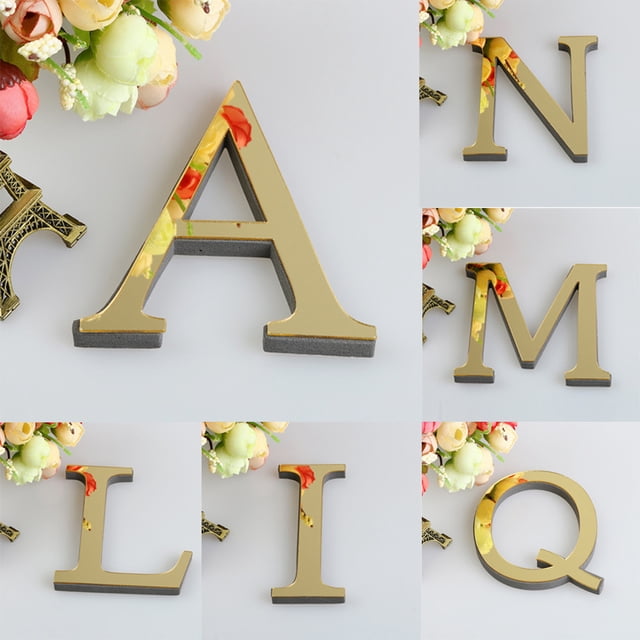 Fiudx Adhesivo de Pared Acrílico para Espejo, 26 Letras Del Alfabeto, Diseño Reflectante Dorado, Decoración para El Hogar y La Oficina, Arte de Pared Versátil, Fácil de Despegar y Pegar, Tamaño de 10